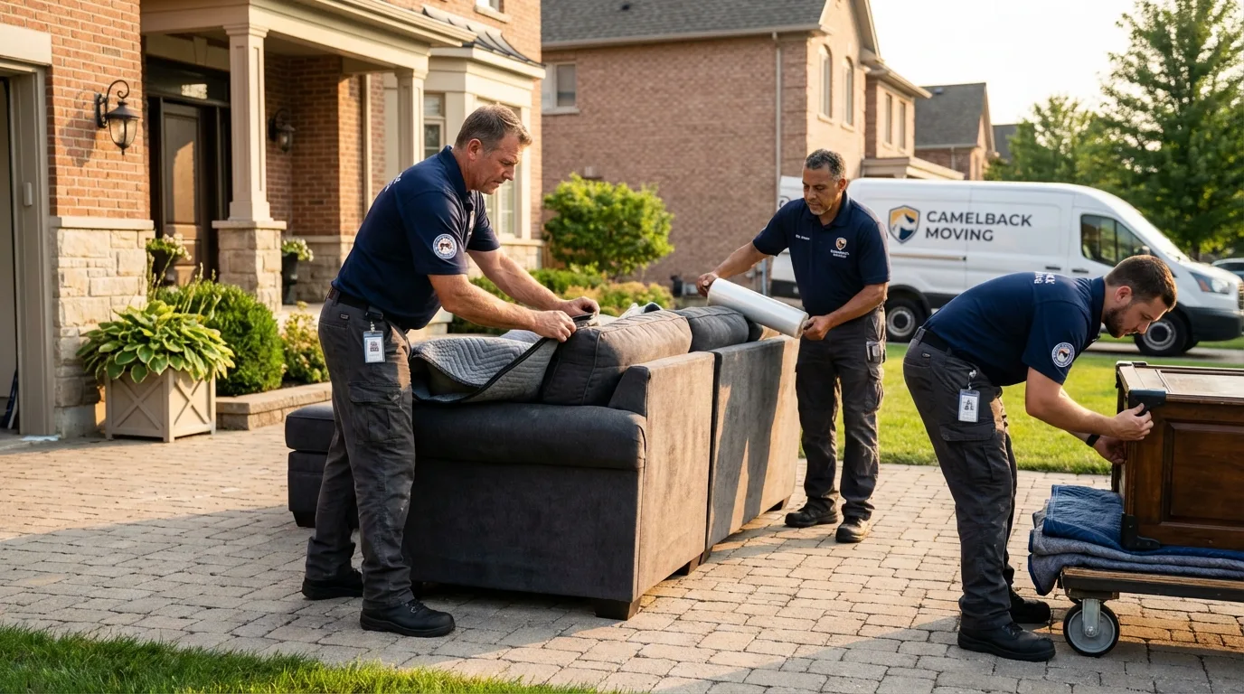 Large estate moving crew wrapping furniture in Nora Springs, IA