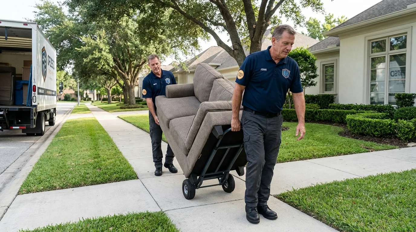 Local residential moving crew loading furniture in Nora Springs, IA
