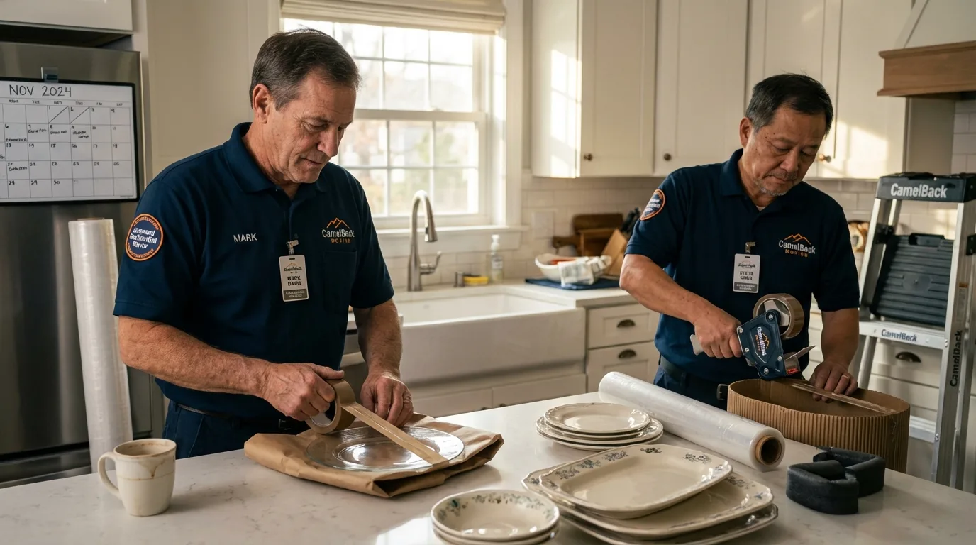 Professional crew packing kitchen dishware in Nora Springs, IA
